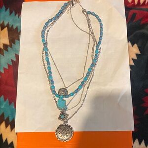 Turquoise and Silver Layered Necklace